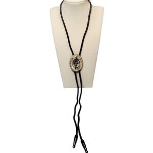 Vintage Ornate Silver & Gold Compass Cowboy Western Bolo Tie Lariat Necklace 40"